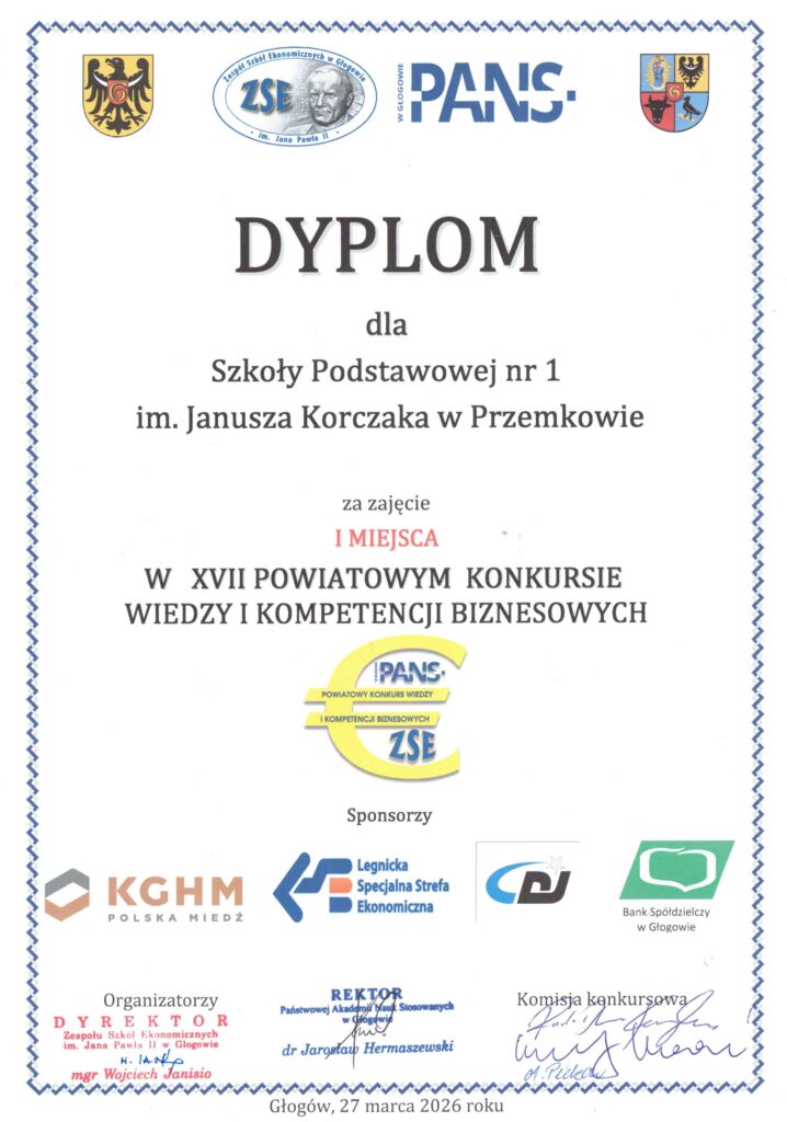 I miejsce w XVII Powiatowym Konkursie Wiedzy i Kompetencji Biznesowych