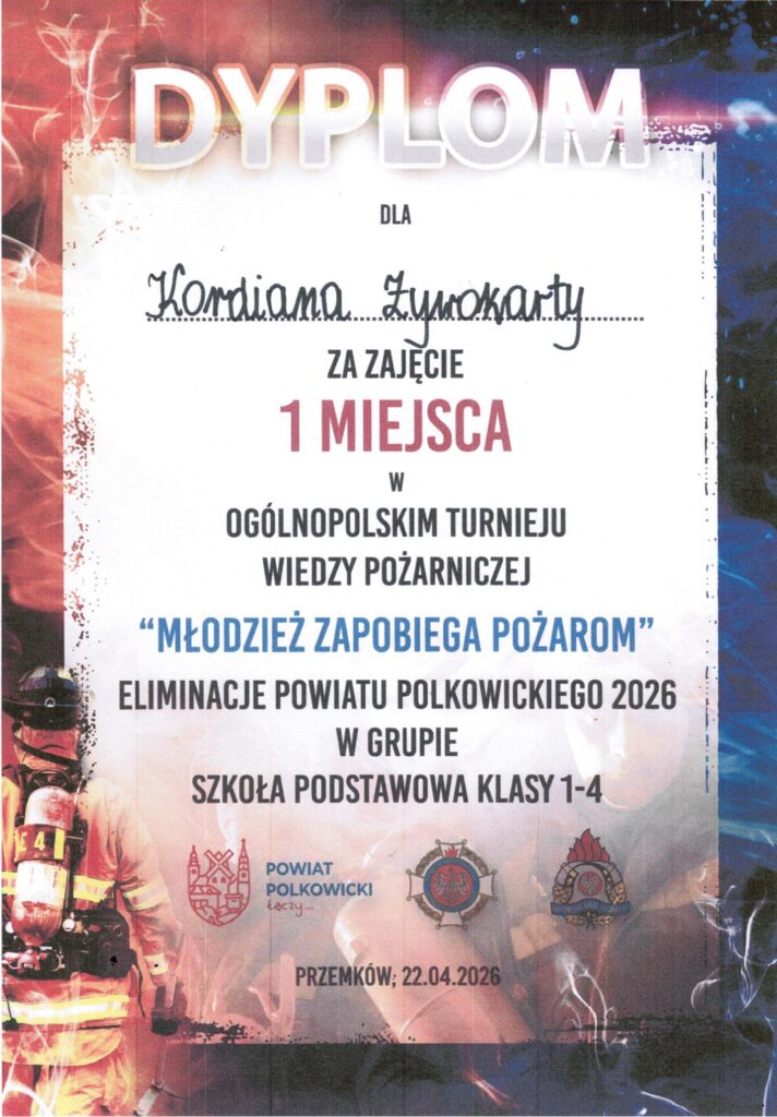 Kordian Żywokarta I miejsce w etapie powiatowym Młodzież zapobiega pożarom 2026